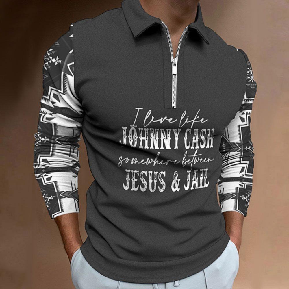 Men's Polo Shirt Autumn and Winter New Digital Printing T-shirt Casual Retro Long-sleeved Sweatshirt