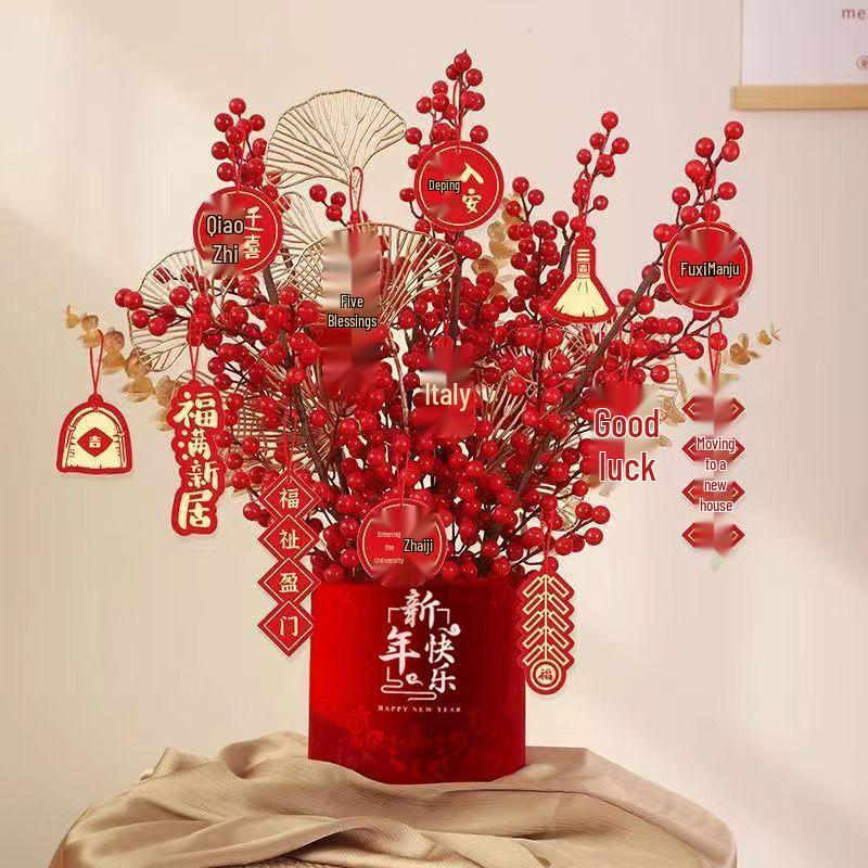 Korean Style New Year Housewarming Ornament: Plush Flower Fortune Bucket for Living Room