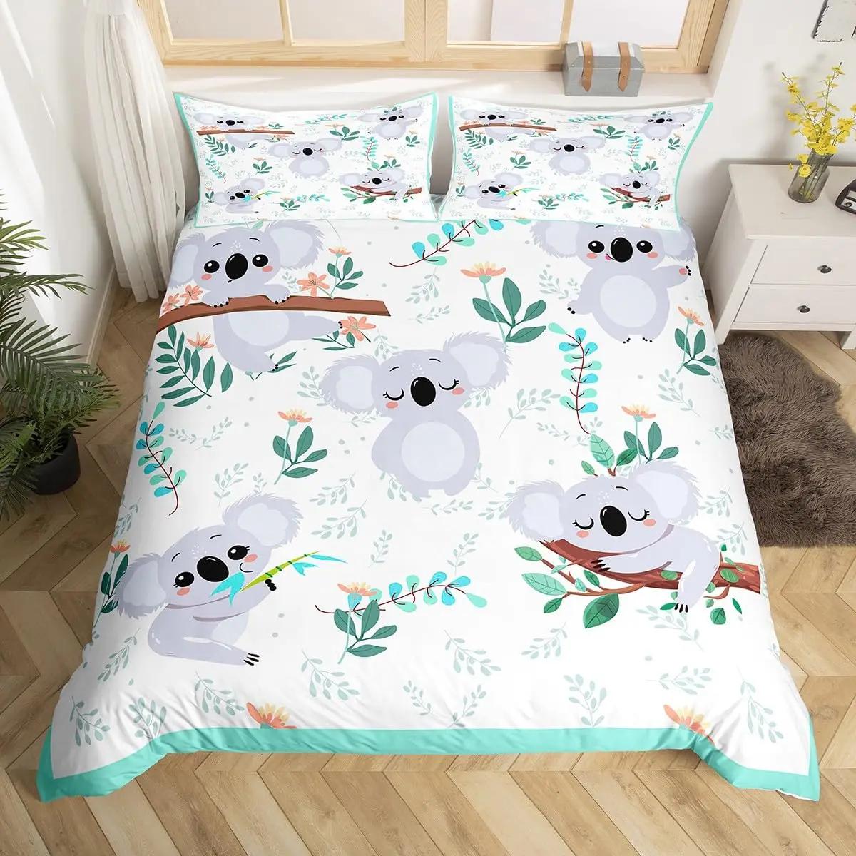 

Cartoon Cute Koala Duvet Cover Women Kids Girls Teens Warm Gifts Room Decor Pink Flowers Cartoon Animal Theme Queen King Bedding (135x200cm)