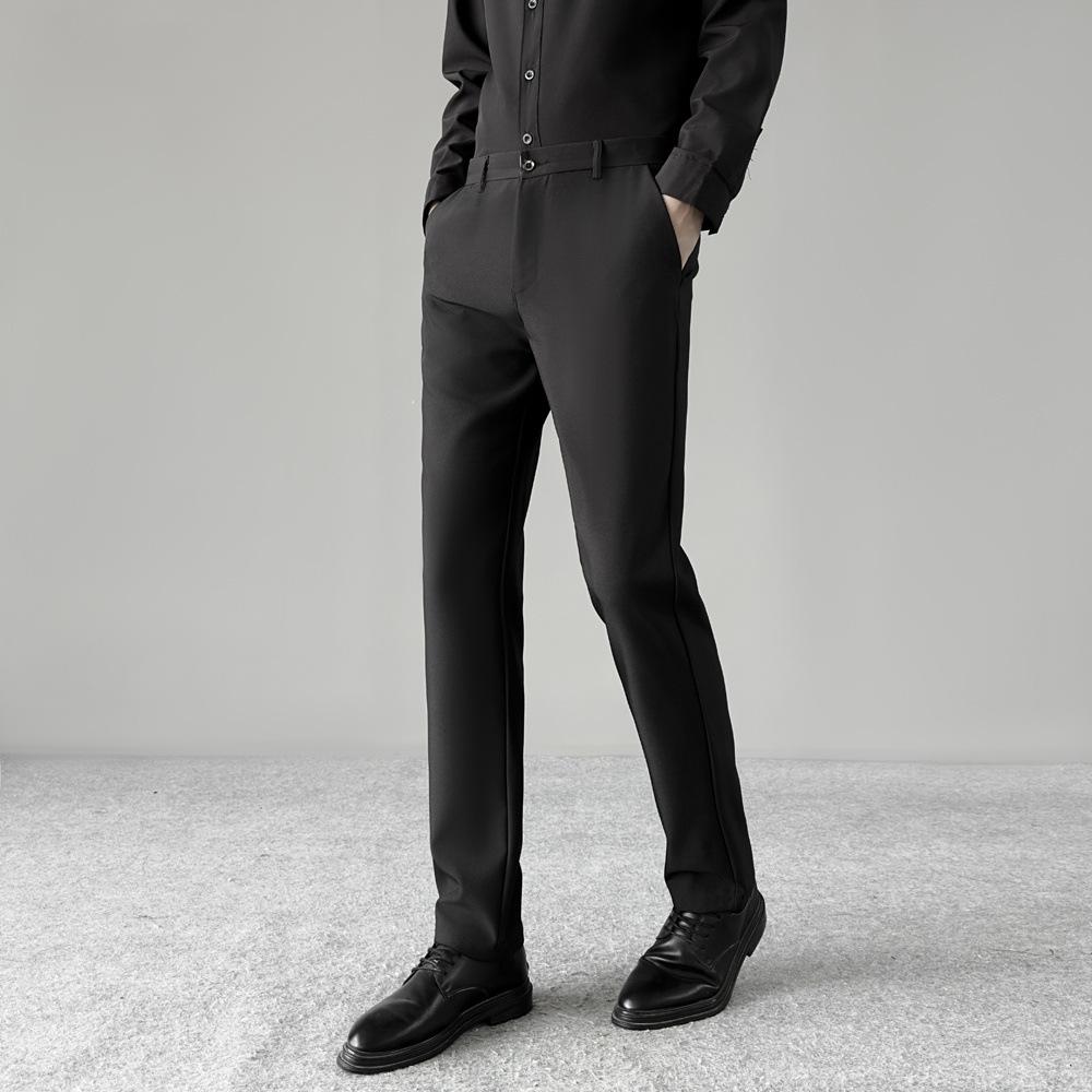 2026 Men's Elastic Ice Silk Straight-Leg Casual Pants for Spring & Autumn - Versatile, Thin, Loose Suit Pants for Middle-Aged & Young Adults.