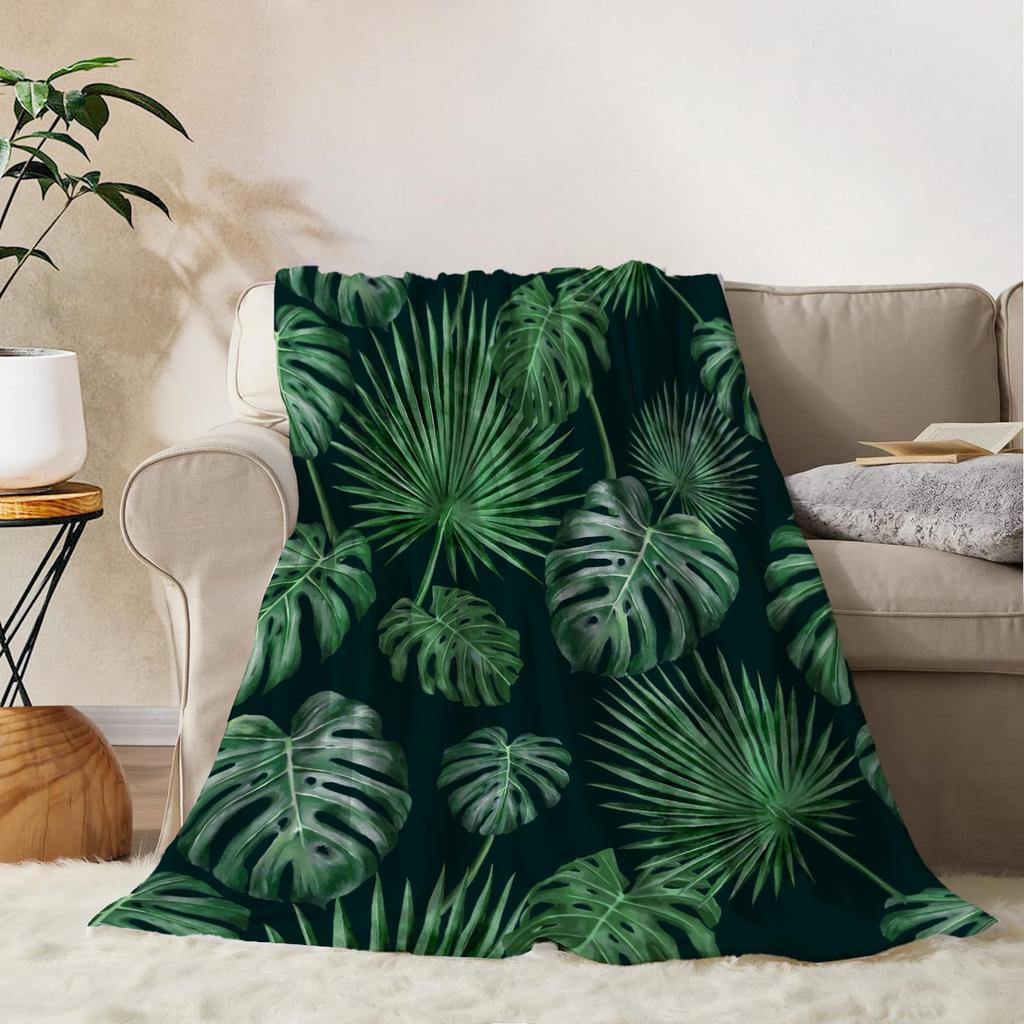 Tropical Palm Leaves Throw Blanket Ultra Soft Warm Lightweight Cozy Plush Blanket for Bed Chair Car Sofa Couch Bedroom Dorm