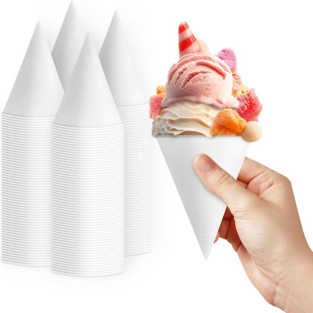 200Pcs Coated Snow Cone Cups Leakproof Cone Party Tableware Premium White Paper Cone Cups  Water