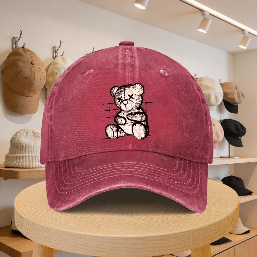 Mens Baseball Cap with GraffitiStyle DeadEye Bear Pattern Fashionable Casual Hat Adjustable for SpringAutumn Outings Tr