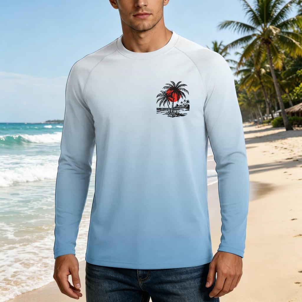 Men's Long Sleeve UPF50 Plus Sun Protection Shirt Lightweight Breathable Loose Fit Outdoor Casual T-Shirt for Summer Activities