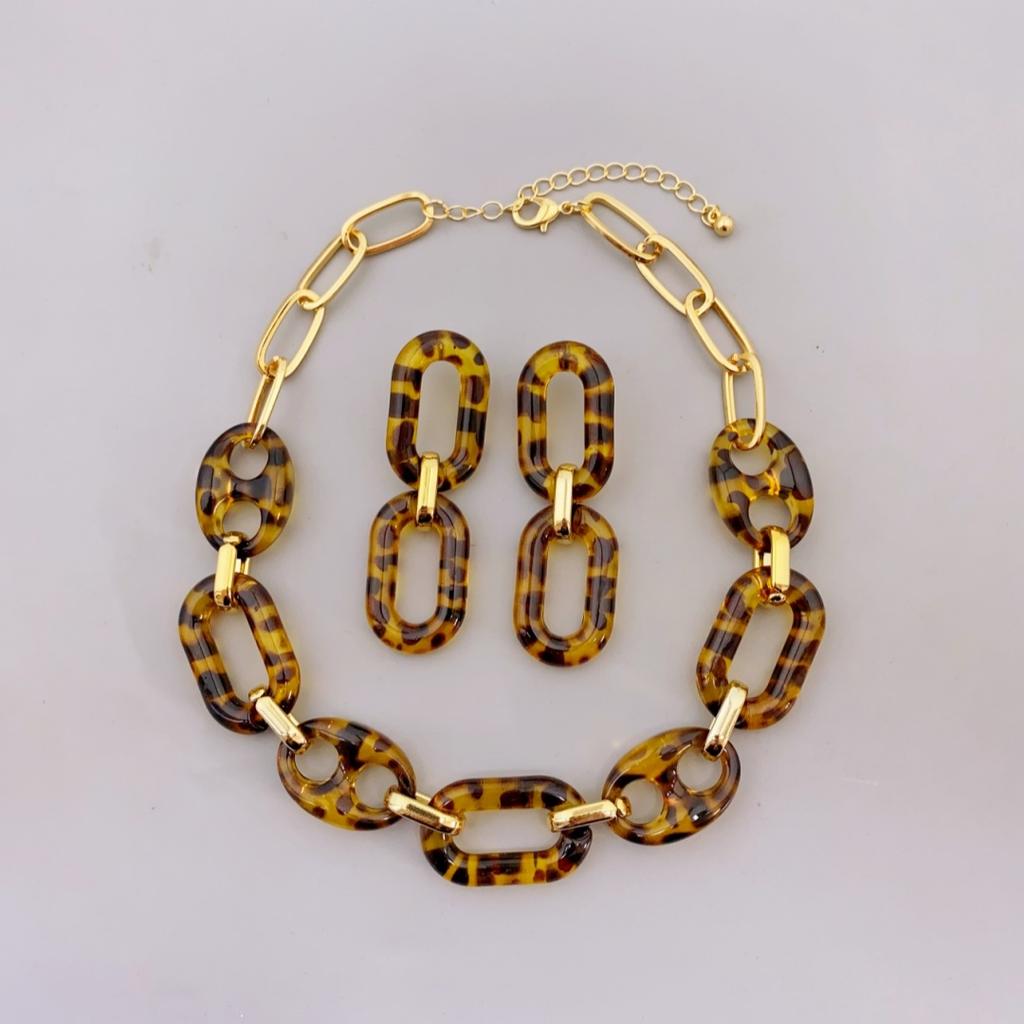 Fashionable Leopard Print Acrylic Amber Colored Necklace Bracelet Earring Set for Women's Daily Wear Jewelry Sets