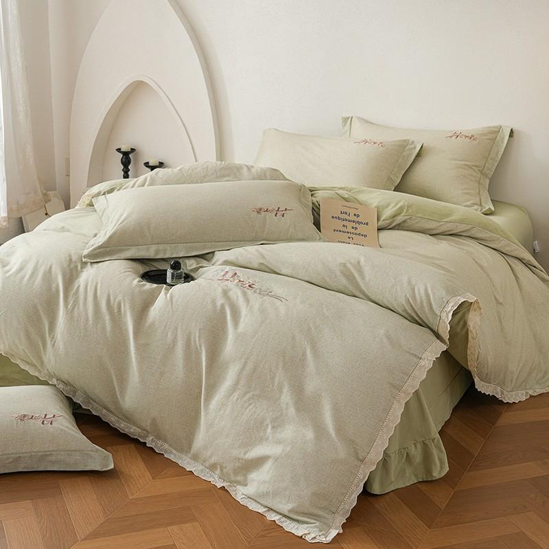 100% Cotton Brushed Bedding Set French Lace Embroidered Soft Breathable All Season Bed