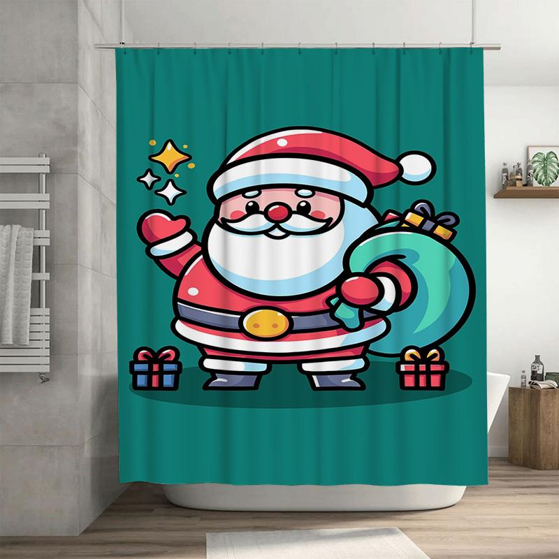 

Tuniu Charming Christmas Santa Claus Bath Curtain Festive Holiday Shower Curtain Set Cute Fun Decor W60H190(CM)-1 Pcs