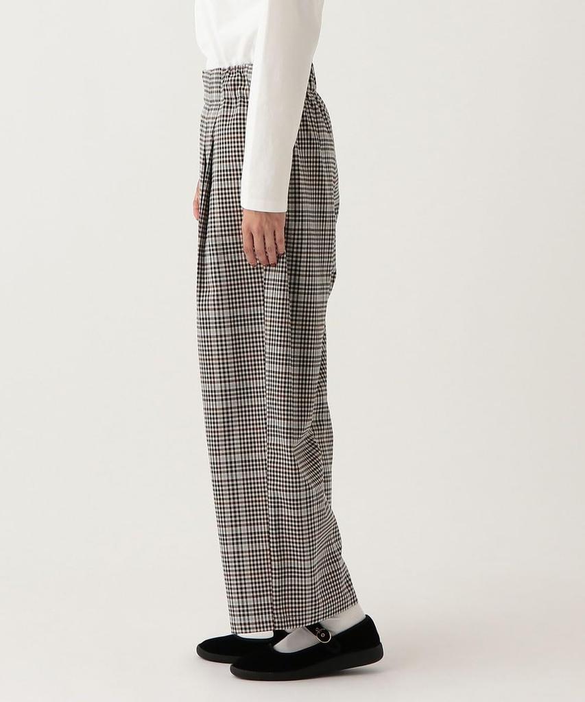 Afternoon Tea Living JG19 Check Semi-Wide Tuck Pants, Beige