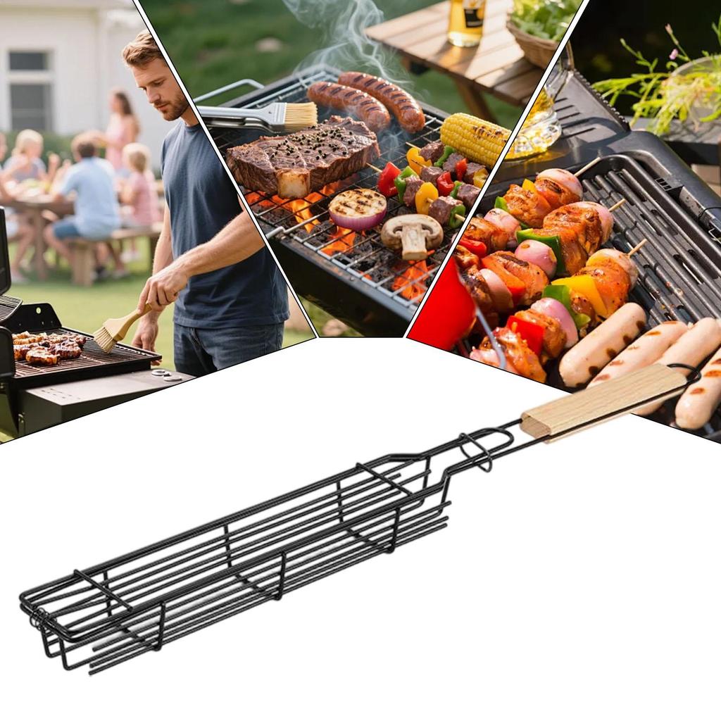 Portable BBQ Grilling Basket Stainless Steel Nonstick Barbecue Grill Basket Tools Grill Mesh for Meat Hamburger Barbecue Tools