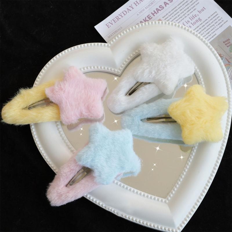 Furry Cute Plush Star Y2K-Style Mini Star Hairpin Sweet Handmade Pins Hairpin Accessories for Women Girls Lolita