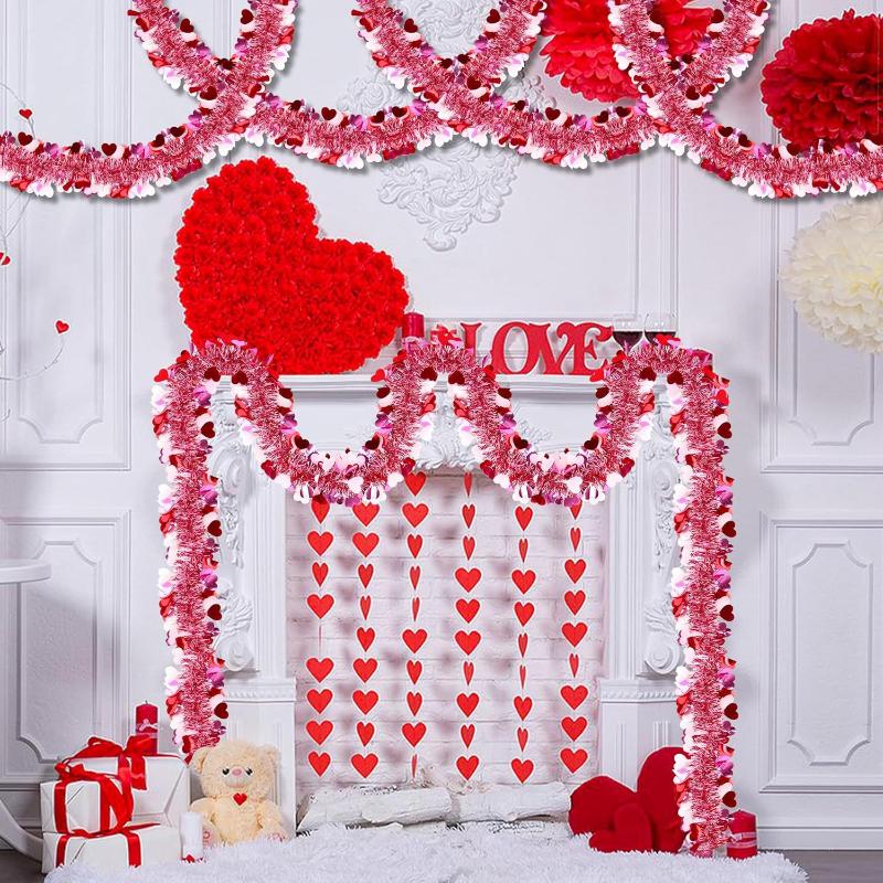 Valentines Day Red Pink Metallic Garland Valentine'S Day Decor For Home Indoor Outdoor Wedding Hanging Decoration Prop