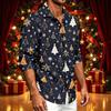 Men's Casual Long Sleeve Shirt with Christmas Print for Spring and Fall