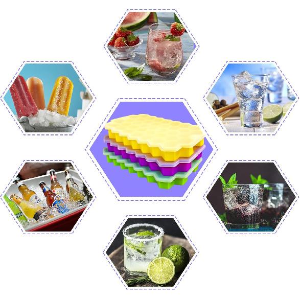 Ice Cube Trays with Lids 3 Pack, Silicone Ice Cube Mold Flexible Easy Release Small Square Ice Tray 111 Cavities Food Grade Stackable Ice Trays for