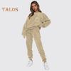 2 Pcs/Set Women Top Pants Set Long Sleeve Elastic Cuff Sweatshirt Pure Color Stretchy High Waist Ankle-banded Trousers Sport Fitness Tracksuit