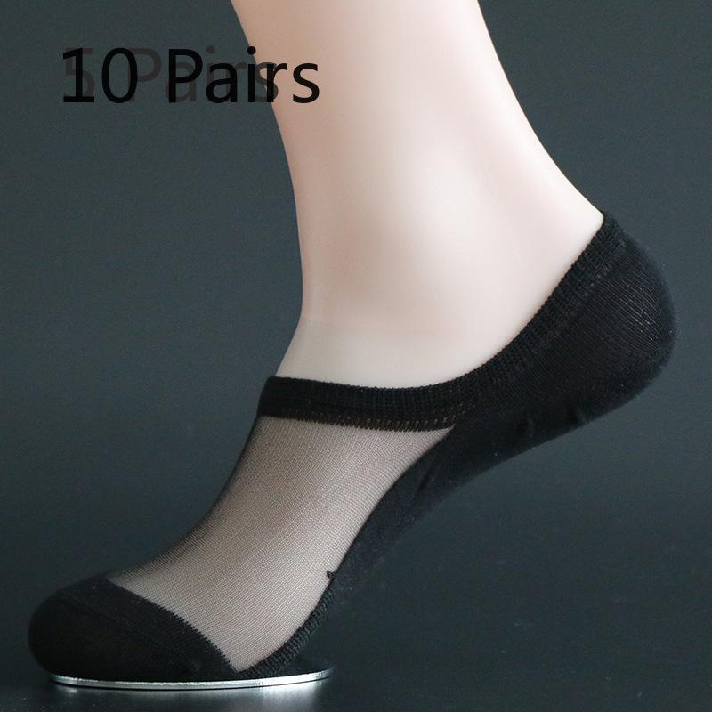 10 Paar Kristallstrumpfhosen Dünne Socken Kühl Klare Glasstrumpfhosen Herren Kurze Röhrenbedruckte Strumpfhosen Herrensocken Ultra Dünn 10 Pairs schwarz