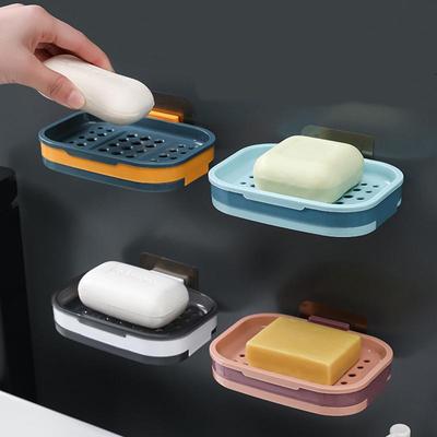 Cutie de săpun cu straturi duble autoadezive Ustensile de bucătărie Organizator de baie Accesorii pentru raft Vasă de săpun Suport de aspirație Cutie de depozitare Coș Suport pentru cutie de săpun