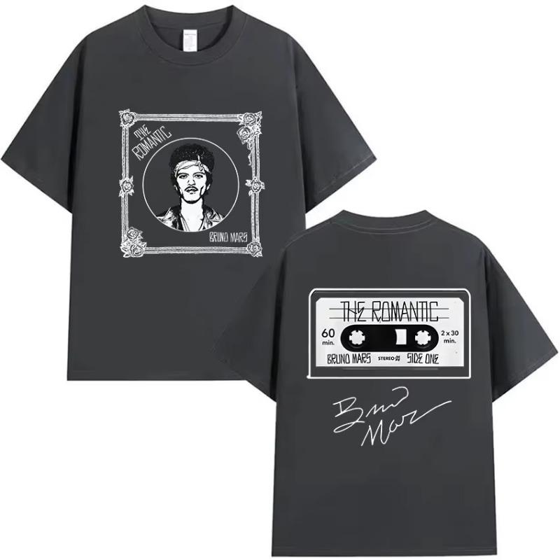 Bruno Mars The Romantic Tour 2026 Maglietta Uomo Moda Casual Cotone Manica Corta Magliette Uomo Vintage Hip Hop Abbigliamento Maglietta