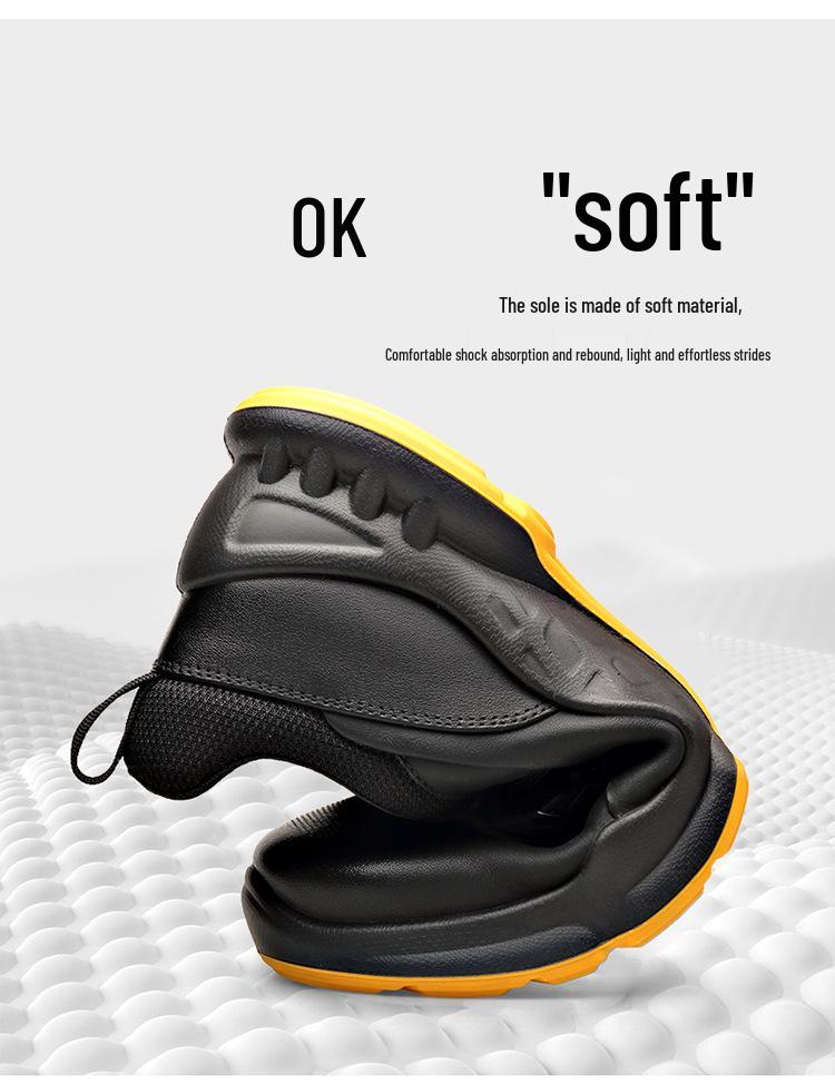 Laorentou Men's Genuine Leather Slip-On Running Shoes with Breathable Mesh and Rotating Buckle.