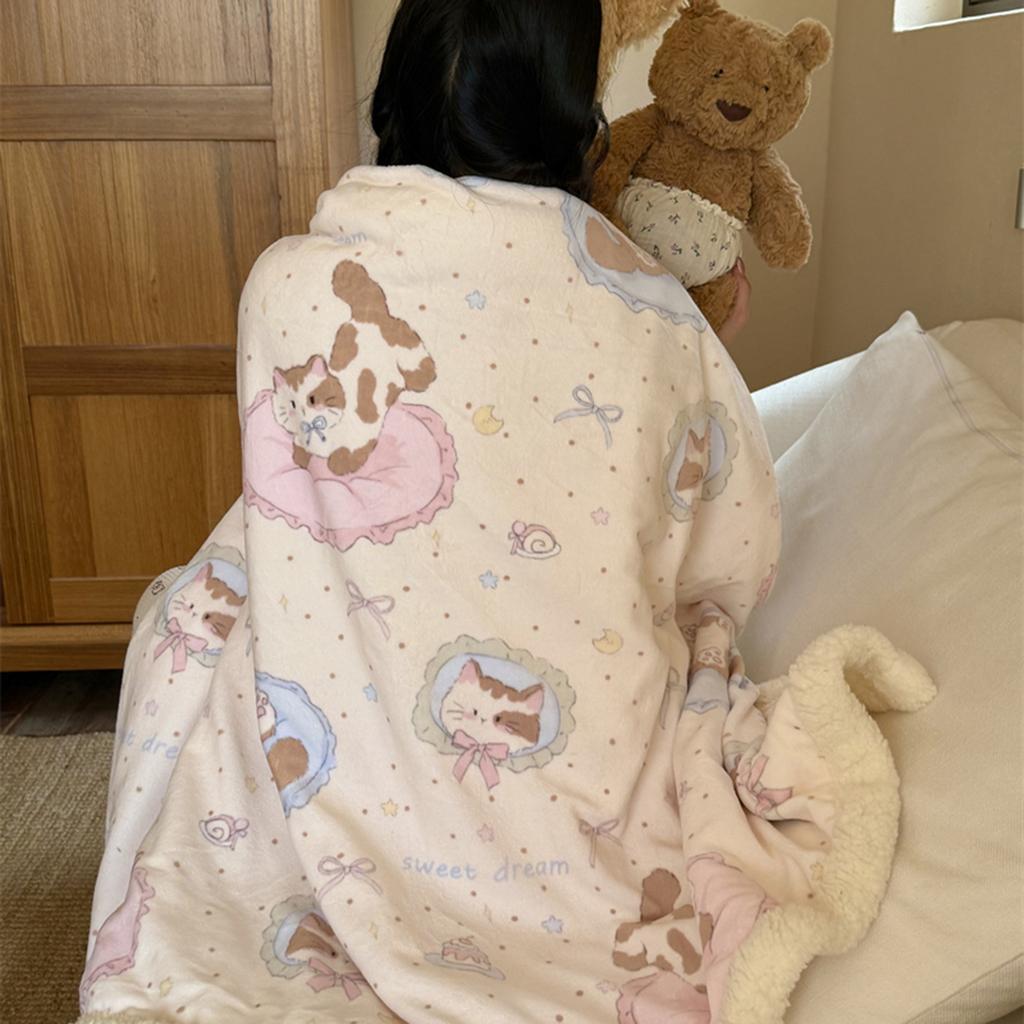 Thickened Lamb & Coral Fleece Cartoon Animation Winter Blanket for Office Nap Air Conditioning Sofa Cover & Kindergarten Use