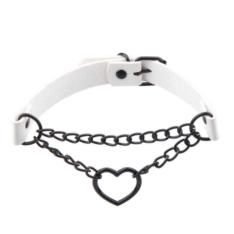 European and American Harajuku Peach Heart Black Chain Choker - PU Leather Love Heart Necklace Trend