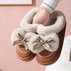 Waterproof Leather Bow Fur Women's Slippers - Thick, Cute, Relaxing Cotton Indoor/Outdoor Shoes