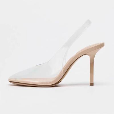 Transparent PVC High Heeled Sandals Women Fashion Round Toe Shallow Back Strap Brand Designer Shoes Elegant Banquet Dress Shoes