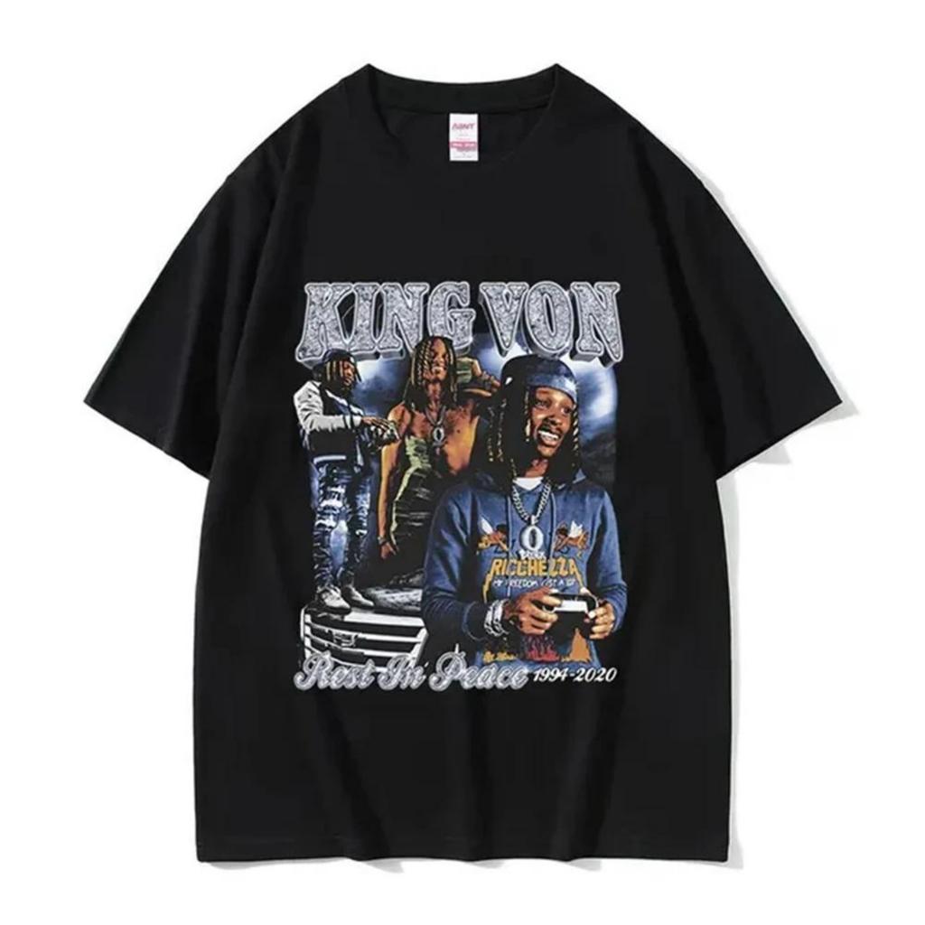 Rapper K-King Von Grafik T-Shirt Herren Hip Hop Gothic Mode Kurzarm T-Shirts Übergroßes T-Shirt Streetwear 80312