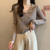 Polo Collar Knit Base Layer Women Spring Autumn Long Sleeve French Style Sweater Top