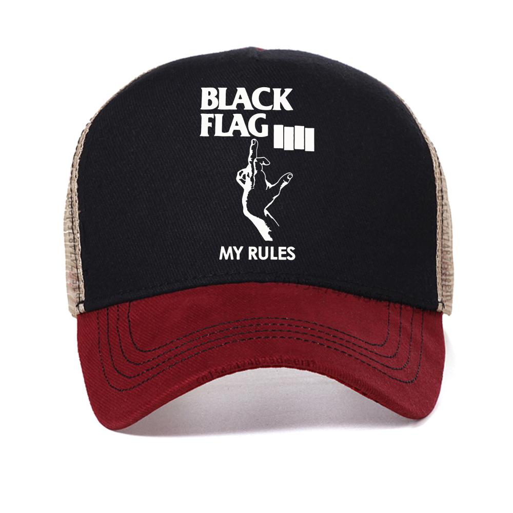 Black Flag Summer Baseball Cap Punk Rock Band Caps Unisex Womens Fashion Causal Snapback Hat Adjustable Mesh Trucker Hats