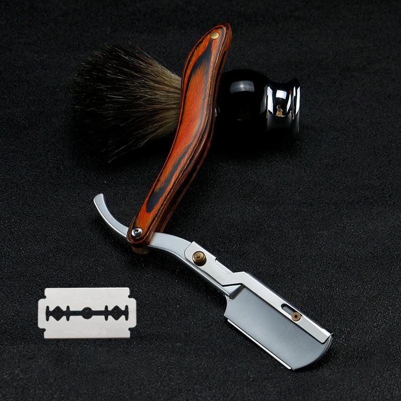 Senior Wood Handle Blade Shaving Razors Professional Barber Shaver Eyebrow Razor Men's Replaceable Blade Shaving Razor Men Gift