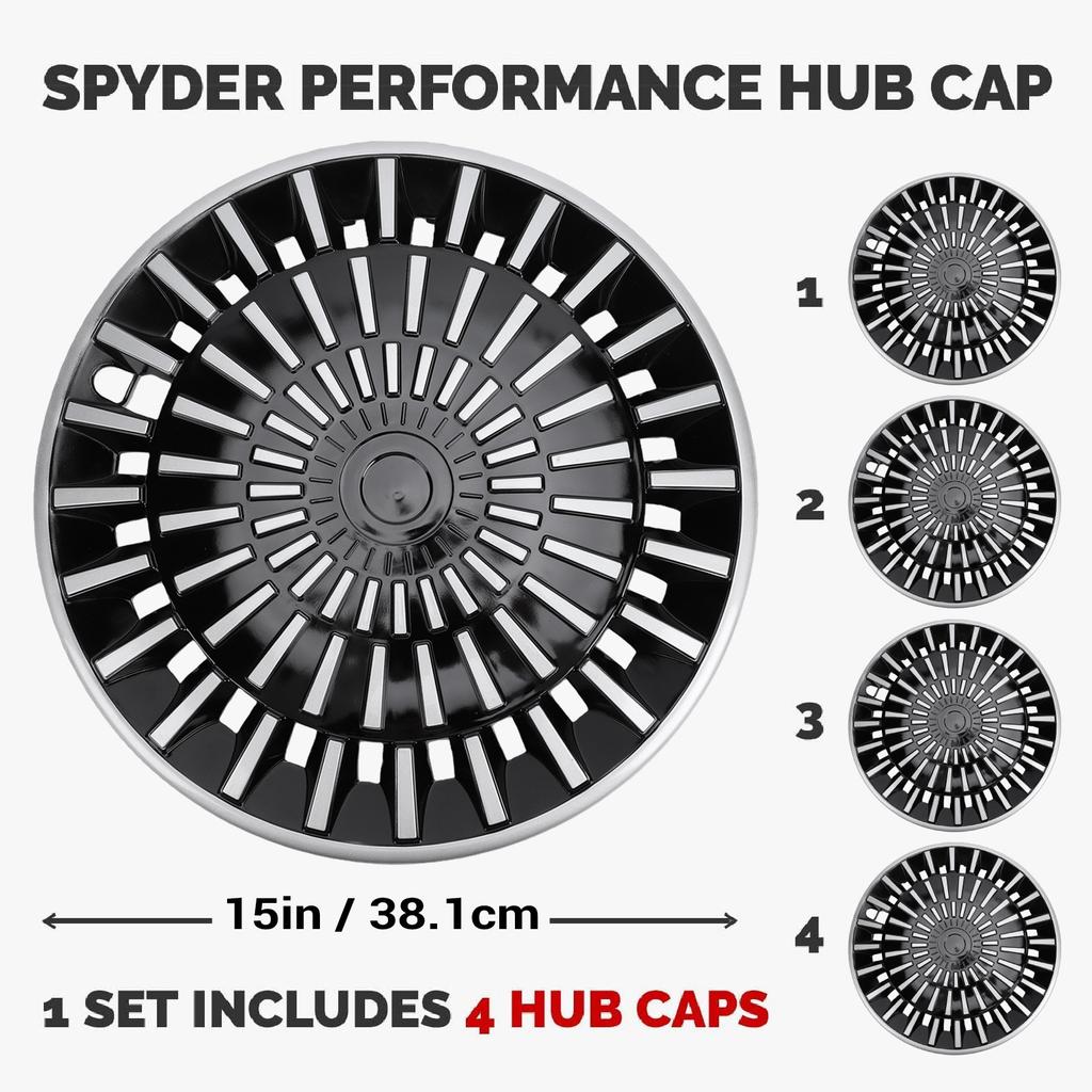 4PCS R15 Hub Caps 15 Inch Thick ABS Stylish Wheel Rim Cover Hubcap for Fiat 500 Seat Ibiza and Most Cars Truck SUV