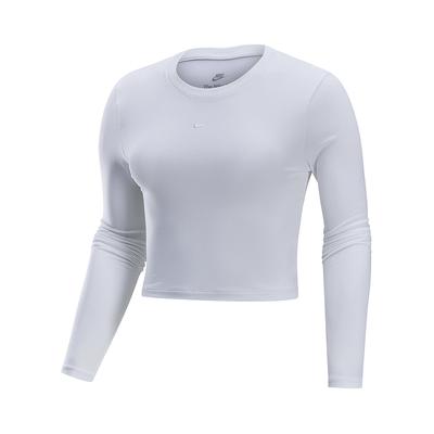 Logo Round Neck Short Knit Long Sleeve T-Shirt Women Tops White HF5323100