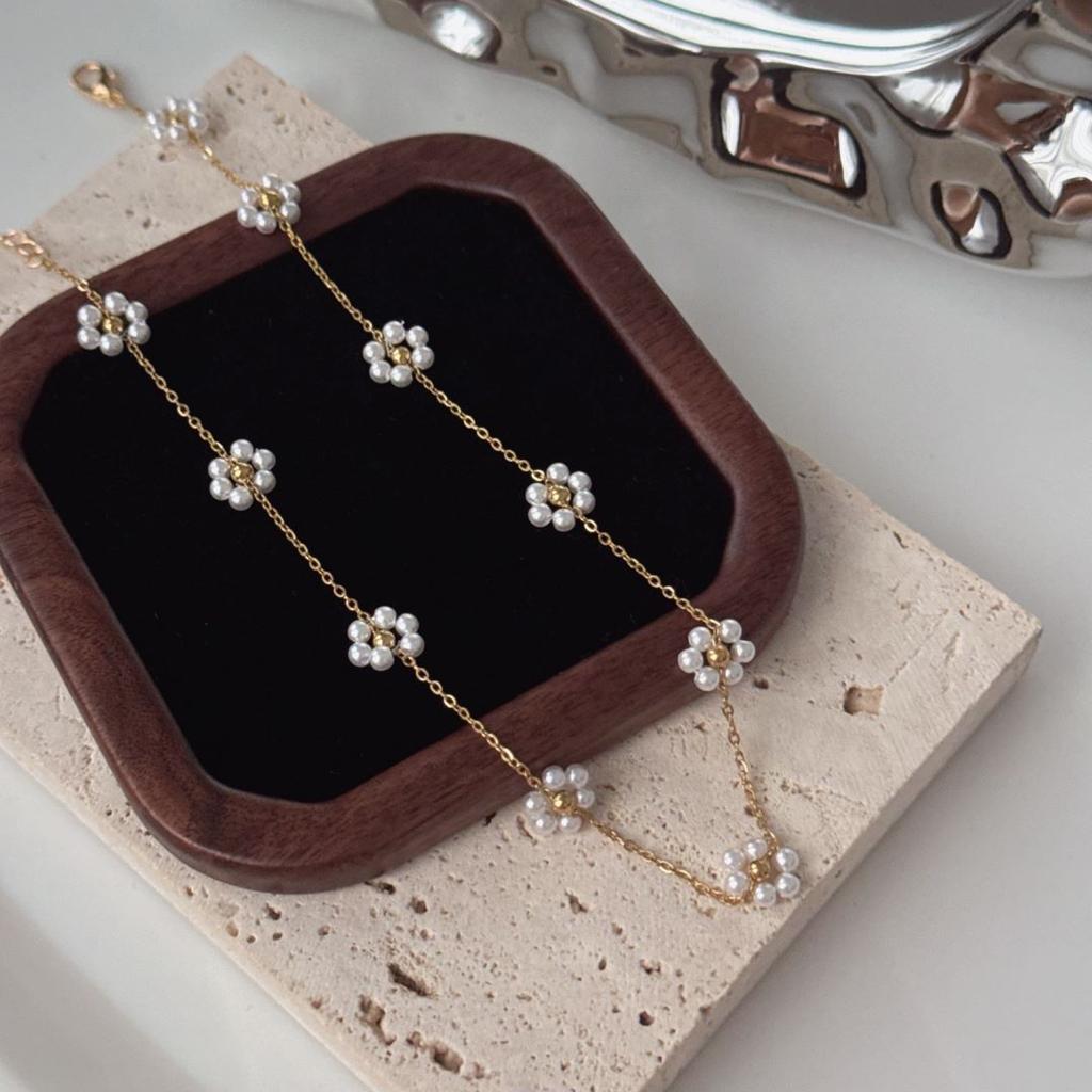Luxury Korean Style Light Handmade Pearl Bead Chains Flower Necklaces Women Romantic Temperament Bracelets Banquet Jewelry