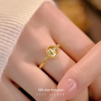 Banyan Tree S925 Silver Plated Gold Cat's Eye Rotatable Index Finger Ring - Light Luxury for Women