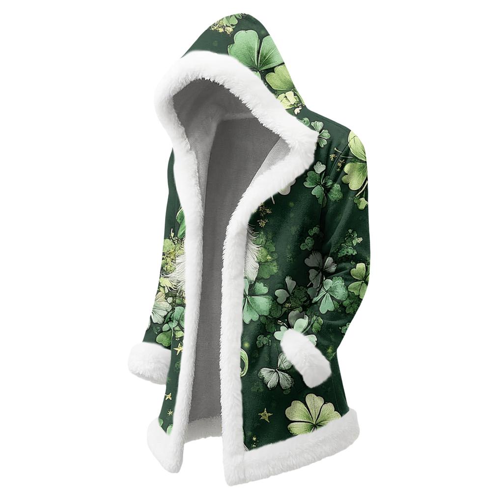 Unisex Casual Og Moteriktig Plysjkrage Hette Langermet St. Patricks trykte jakke