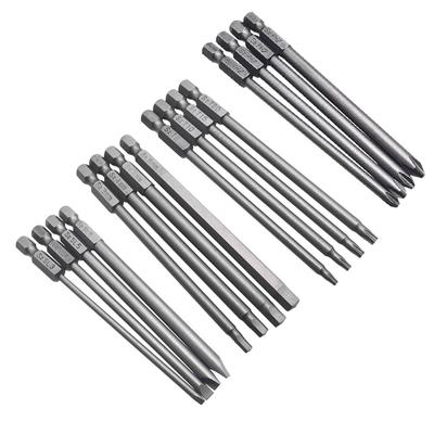 Conjunto de 4 Brocas de Chave de Fenda Longas de 100mm Para Cabeça Torx Hexagonal Cruzada Chata Ponta Ranhurada Brocas de Chave de Fenda Elétrica Hexagonais de 1/4 de Polegada