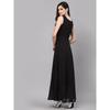 Women Fit and Flare Black Dress Party Western Wear Sleeveless V-neck Long Dress VIF-3122