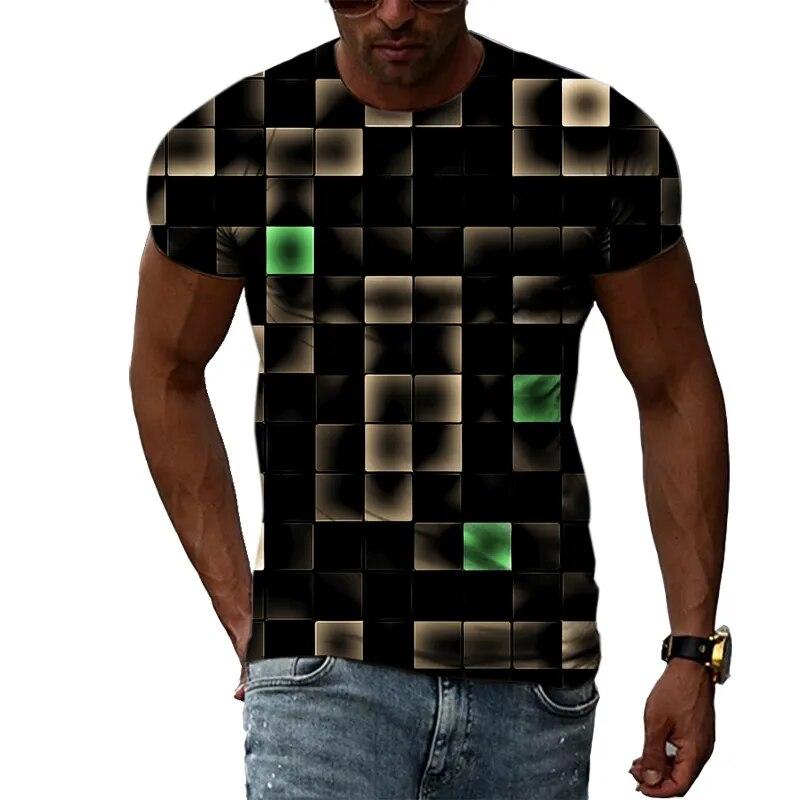 Freizeitgitter Sommer Beliebte Farbgittermuster Herren- und Damen-T-Shirts Print Hip Hop Rundhals-T-Shirts Kurzarmoberteile