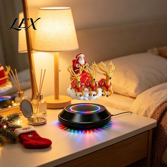 Desktop Santa Claus Decor Floating Sleigh, Magnetic Levitation Santa's Flying Sleigh Ornament, Christmas Display for Home, Office, Shelf & Holiday