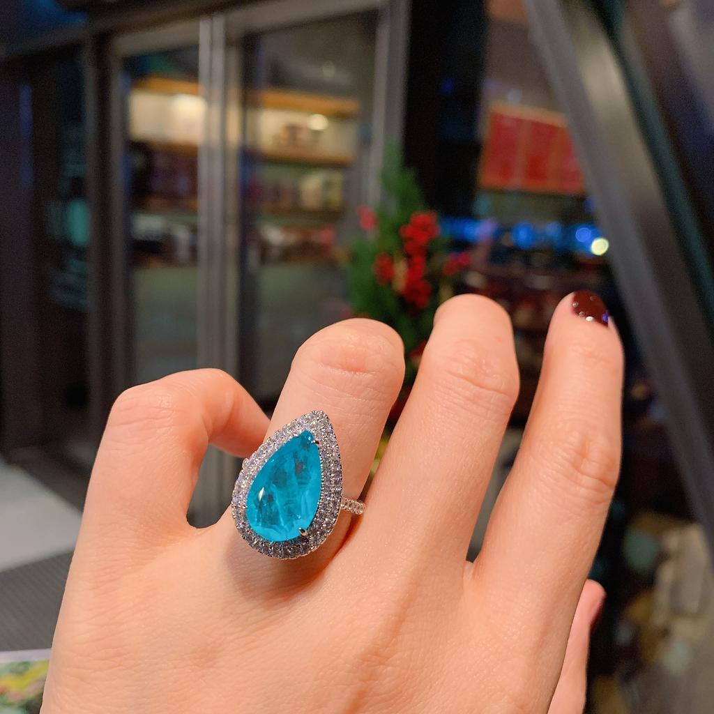 Jewelry Simulation Paraiba Retro Style Sparkle Full Of Diamonds Luxury Pendant Ring Stud Earrings Set