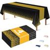 OHOME New Years Decorations 2026-4 Pack Disposable Plastic Table Cloths,Black and Gold Table Covers for 50th Birthday Retirement Graduation