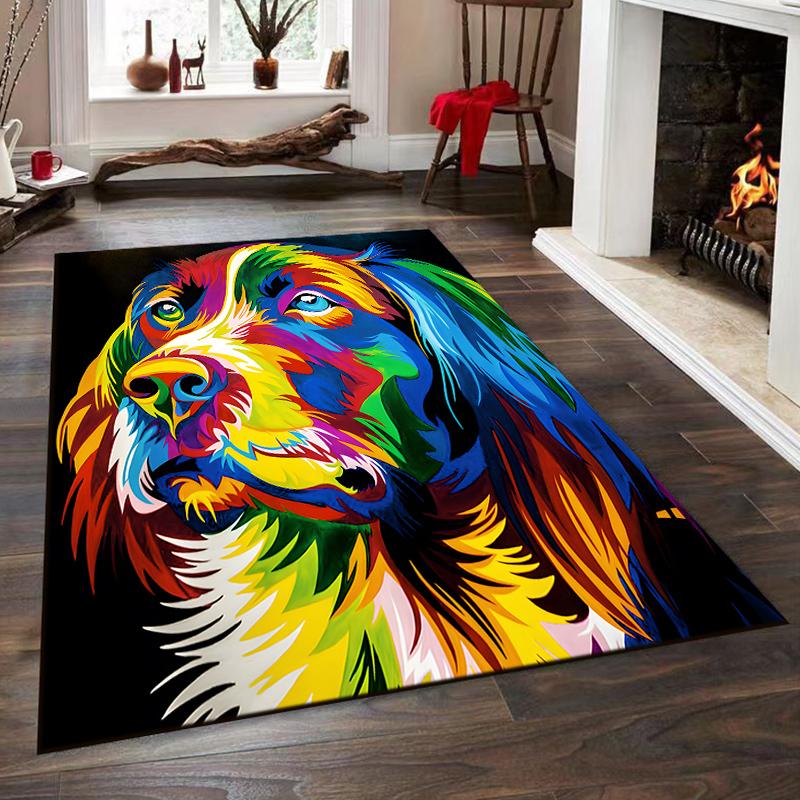 Colorful Dog Portrait Design Rug Non-slip rug suitable for living room and bedroom sofas