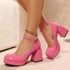 Women's High Heels Platform Pumps Patent Leather Chunky Heeled Lolita Shoes Woman Plus Size Fashion Ankle Strap Mary Jane Pumps