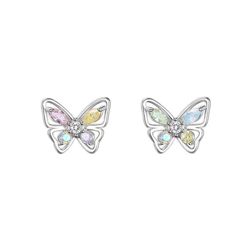 Color Butterfly Stud Earrings Female Crystal Multi-Color Earrings Lamp Luxury Niche Design Versatile Premium Aa