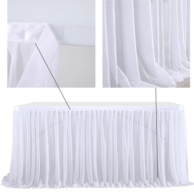 Table Skirt Pleated Table Circumference Birthday Party Wedding Decoration Ruffle Edge Elastic Thin Gauze Table Skirt Tulle
