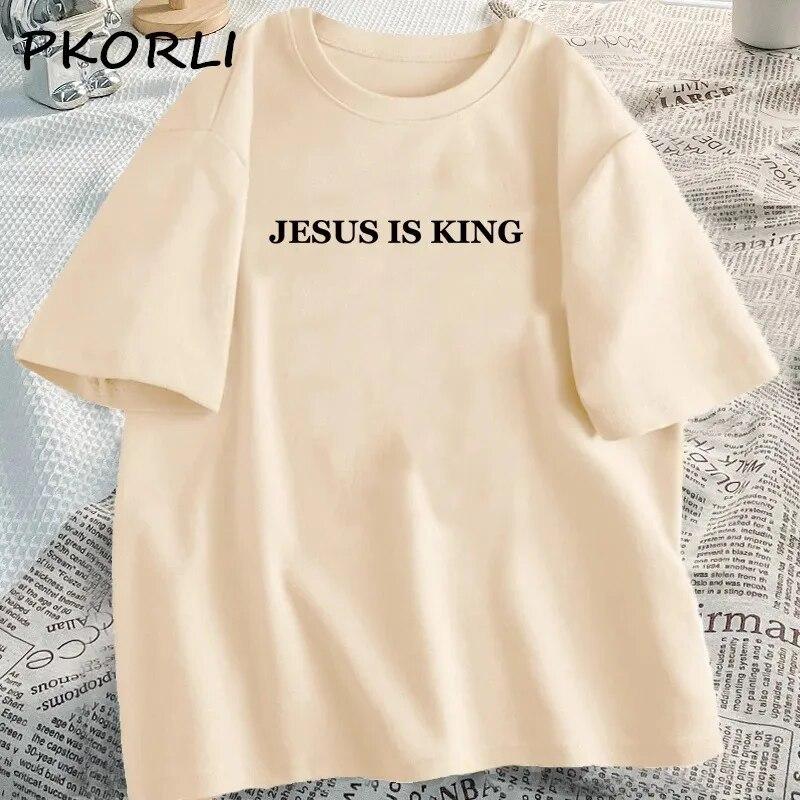 Tričko Jesus Is King Ženy Ležérní Tričko Bůh je dobrý Dámské Křesťanské oblečení Víra Tričko Tričko Bavlna Trička s krátkým rukávem