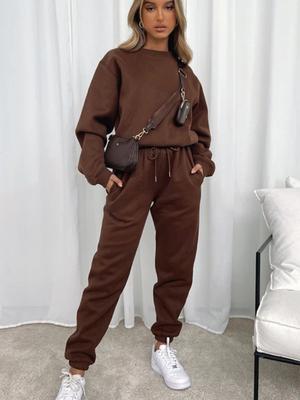 Autumn New Women's Casual Suit Solid Color Long Sleeve Crewneck Hoodie Lace-up Pocket Pants Women's Winter Two-piece Set 2024