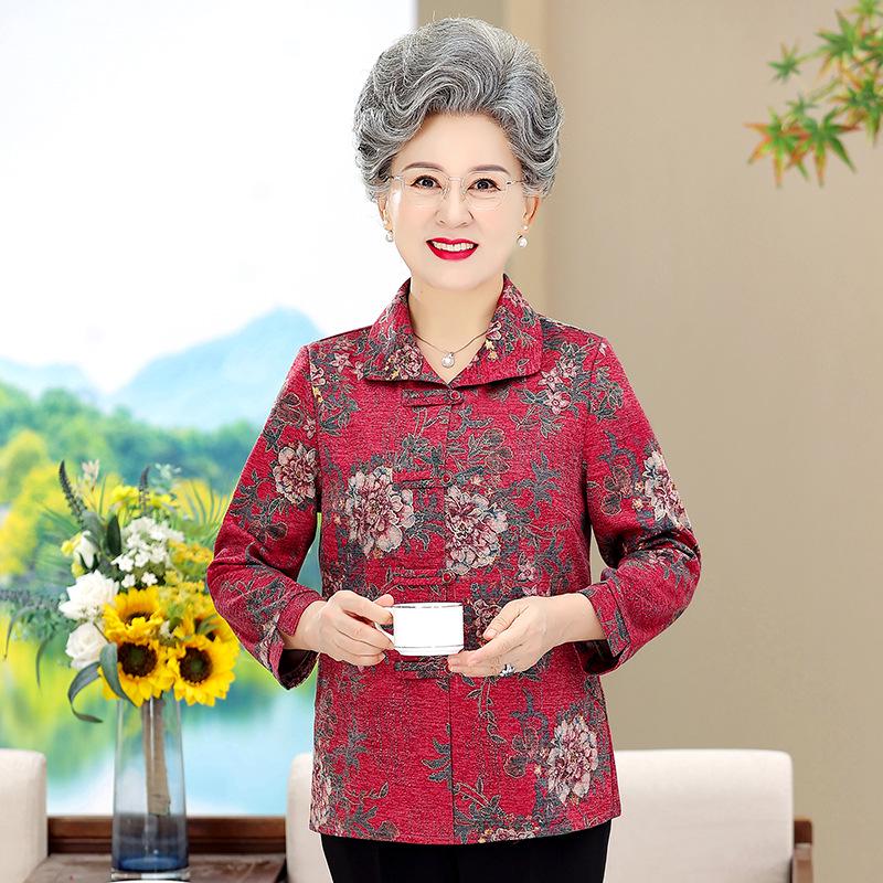

2026 Spring & Autumn Plus Size Printed Jacket for Middle-Aged Women – Lapel, Loose Fit, Slimming Style XL (47-55 kg) червоний