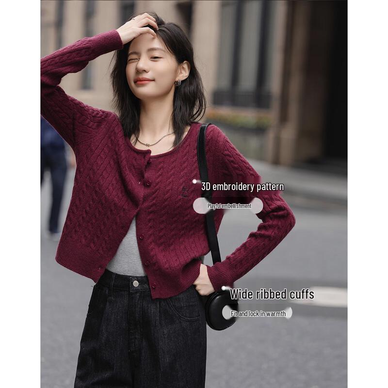 Demana Women's Miu College Embroidered Knit Cardigan