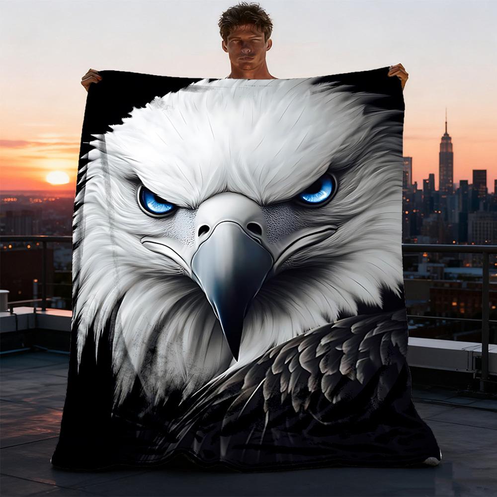 1pc Eagle Head Print Outdoor Blanket, Lightweight Polyester,